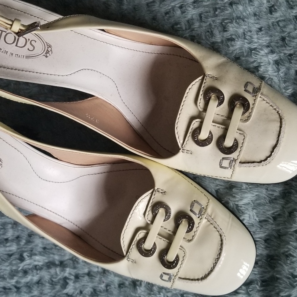 Tod's Ivory Patent Leather Slingbacks, 7.5
